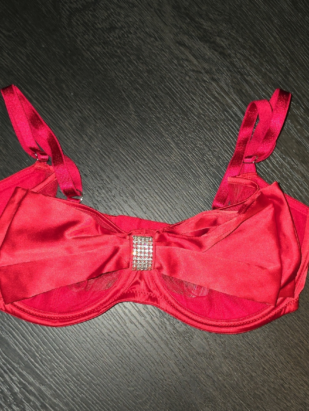 Victoria's Secret Red Satin Underwire Bra with Rhinestone Bow Accent